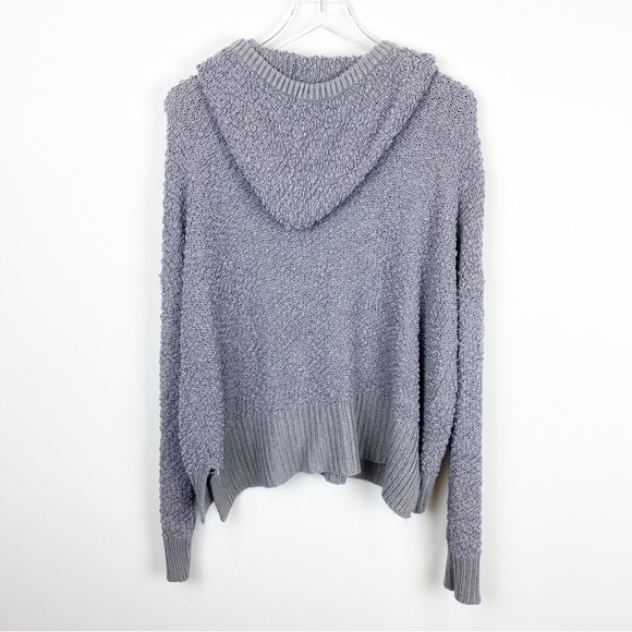POL | Gray Nubby Popcorn Knit Chenille Soft Cozy Hooded Pullover Sweater - Picture 5 of 10